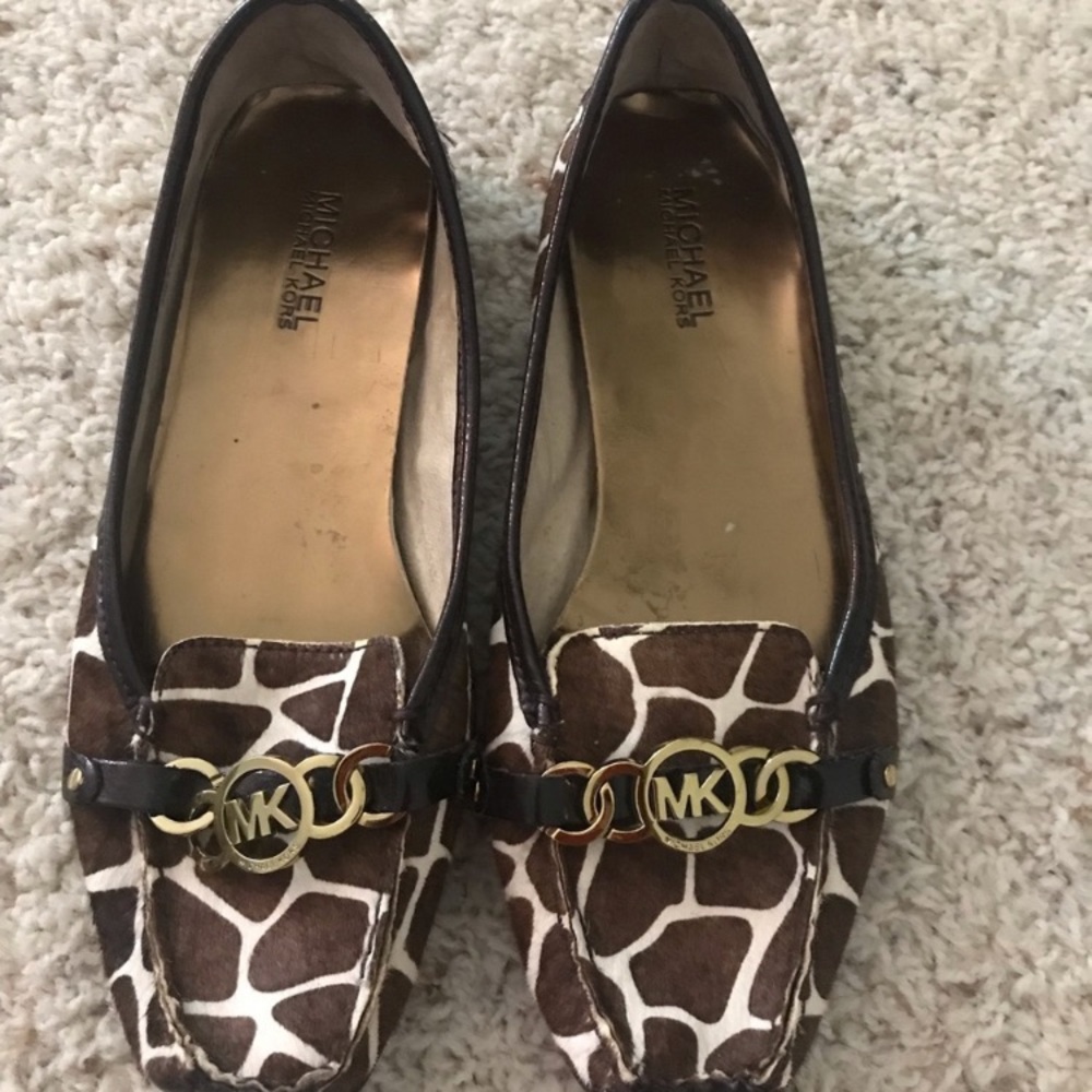 Michael Kors hair on hide giraffe print loafers